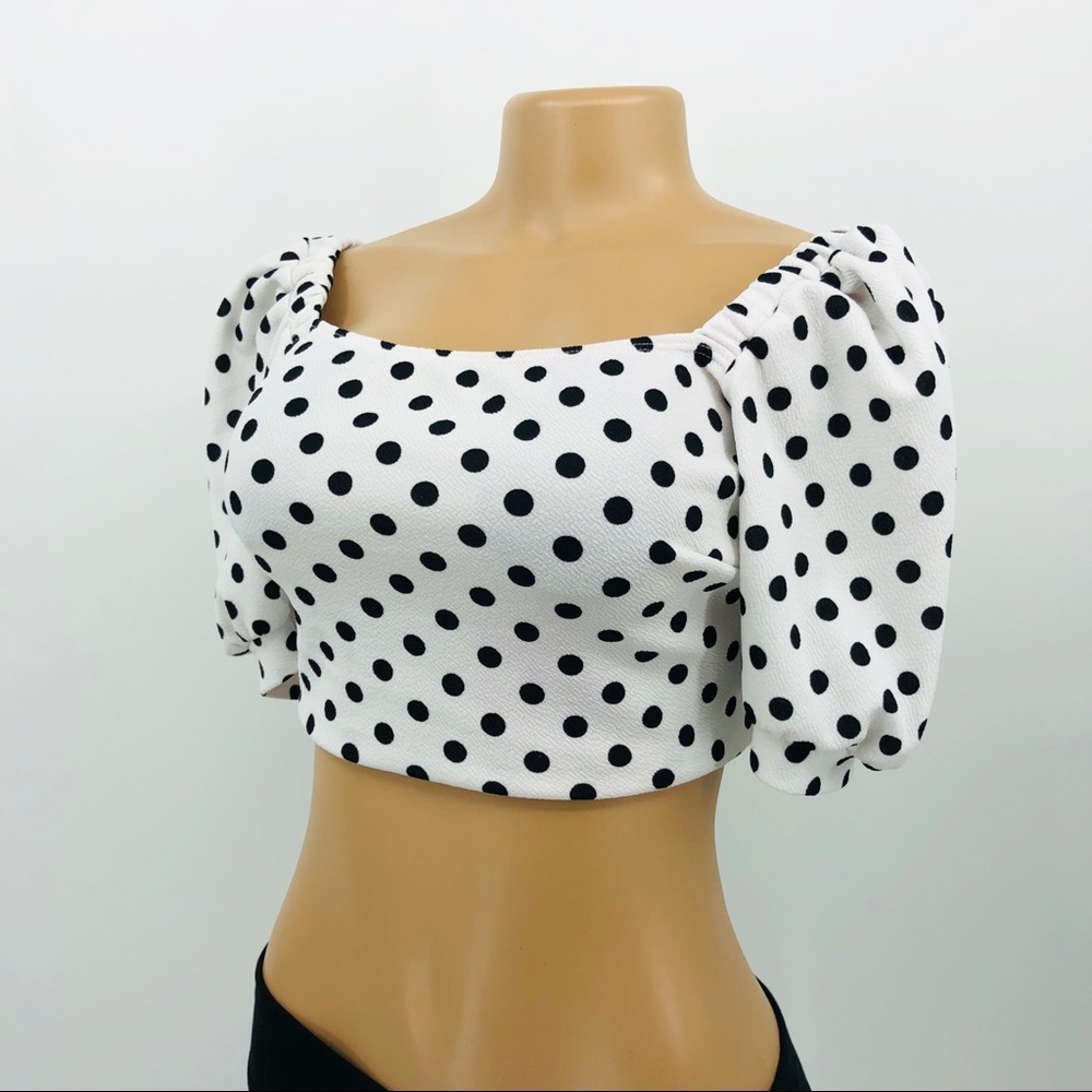 Charlotte Russe Polka Dot Off Shoulder Crop Top - Picture 4 of 7